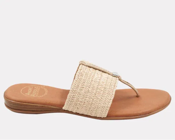 The Elastic Raffia Thong Sandal in Natural