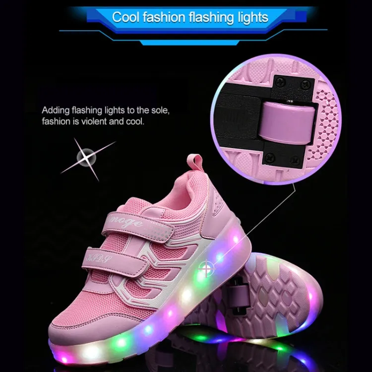 WS01 LED Light Ultra Light Mesh Surface Rechargeable Double Wheel Roller Skating Shoes Sport Shoes, Size : 30(Black)