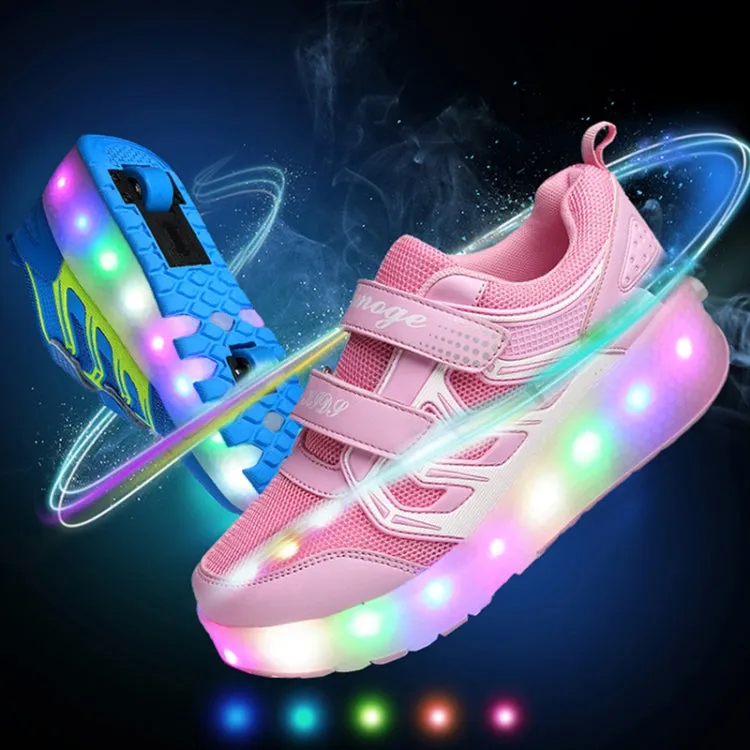 WS01 LED Light Ultra Light Mesh Surface Rechargeable Double Wheel Roller Skating Shoes Sport Shoes, Size : 37(Pink)