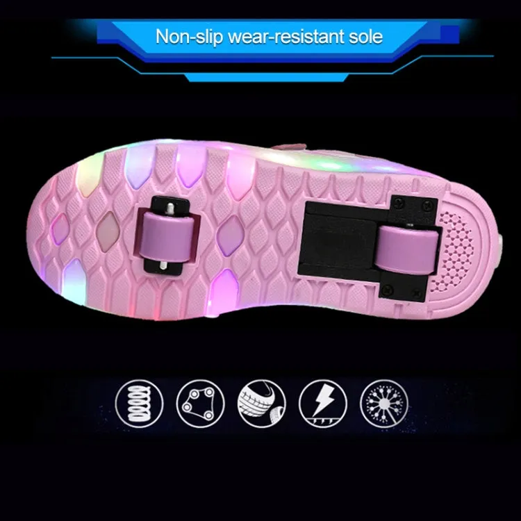 WS01 LED Light Ultra Light Mesh Surface Rechargeable Double Wheel Roller Skating Shoes Sport Shoes, Size : 37(Pink)