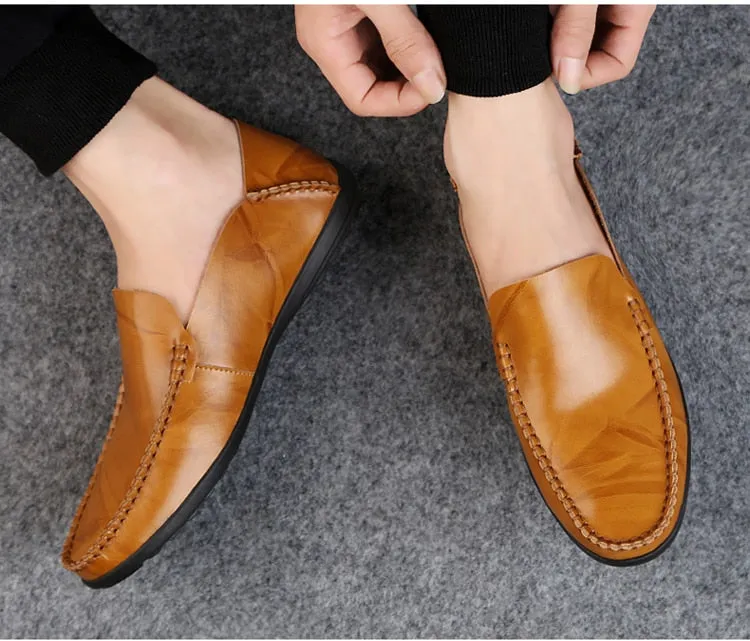 Yeknu Leather Men Shoes Luxury Trendy Casual Slip on Formal Loafers Men Moccasins Italian Black Male Driving Shoes Sneakers