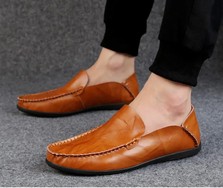 Yeknu Leather Men Shoes Luxury Trendy Casual Slip on Formal Loafers Men Moccasins Italian Black Male Driving Shoes Sneakers